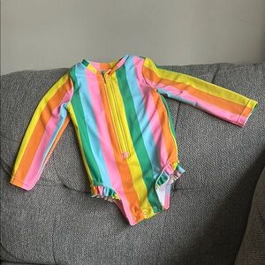 Old Navy Girls Long Sleeve Rashguard Swimsuit, 12-18 months